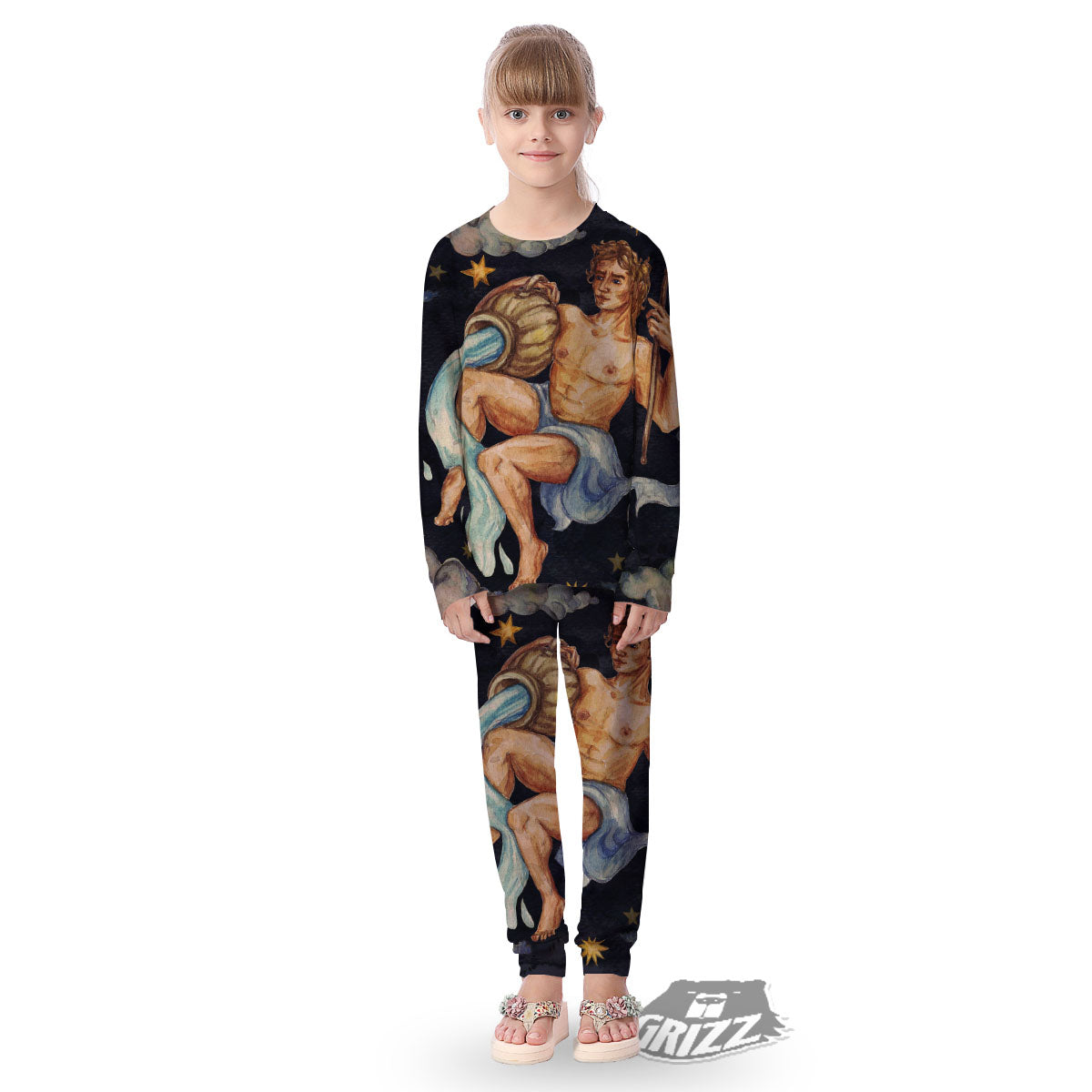 Zodiac Sign Watercolor Aquarius Print Kid's Pajamas-grizzshop