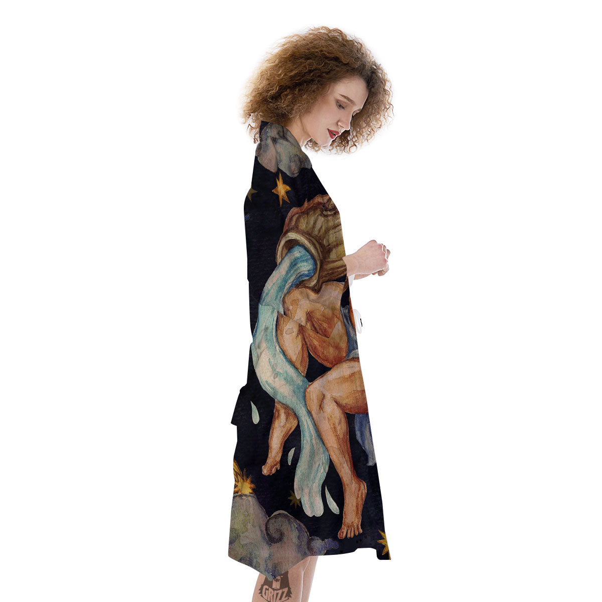 Zodiac Sign Watercolor Aquarius Print Kimono-grizzshop