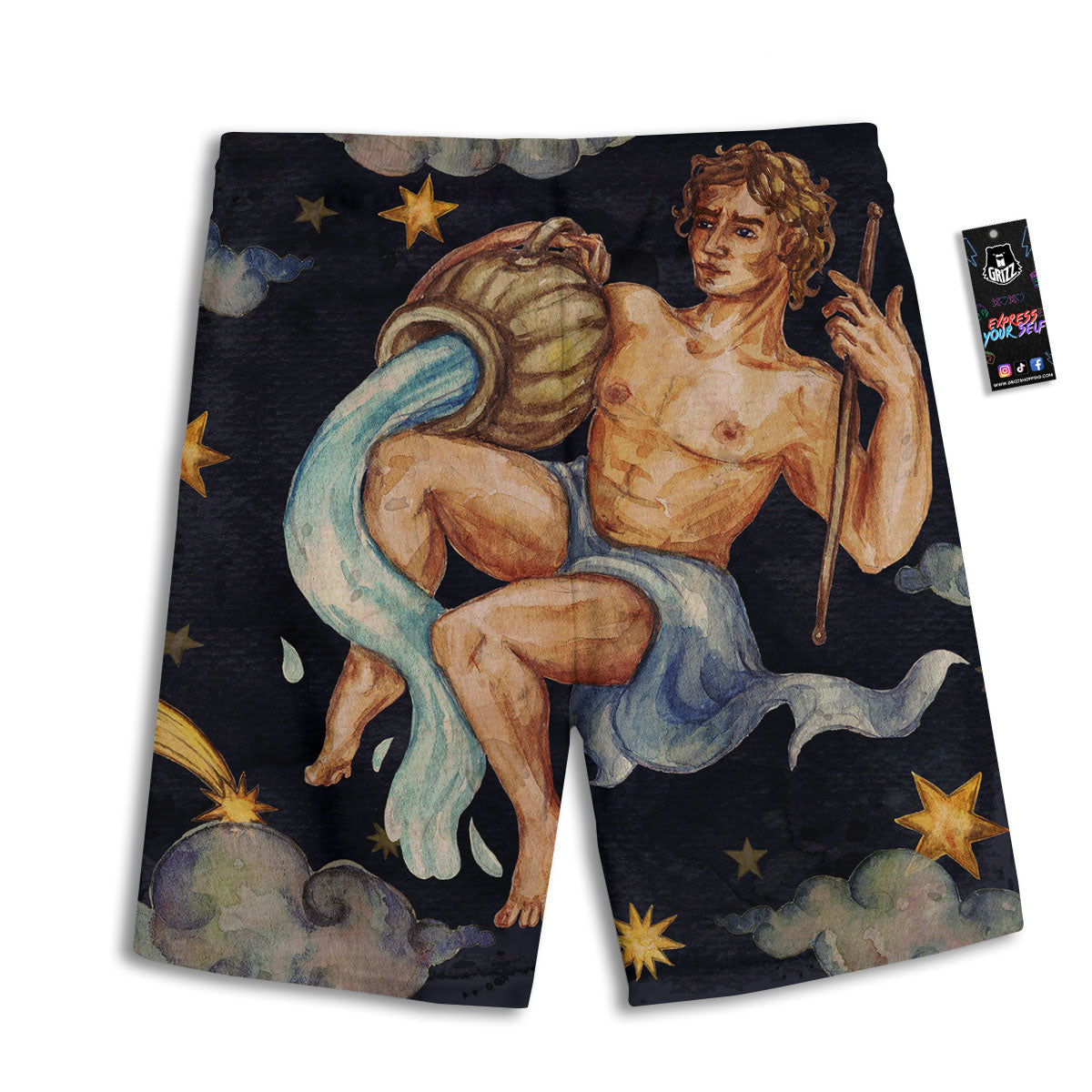 Zodiac Sign Watercolor Aquarius Print Men's Athletic Shorts