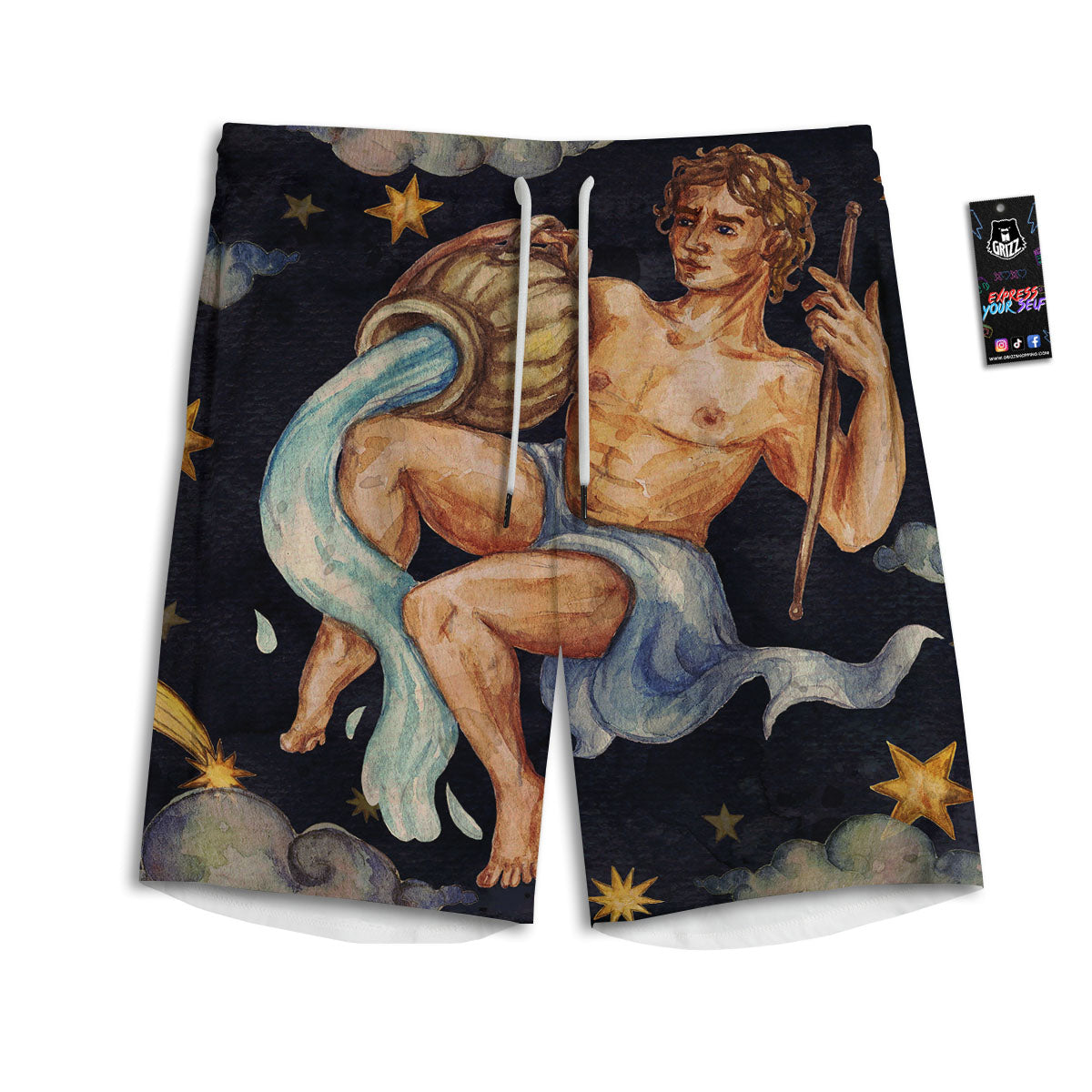 Zodiac Sign Watercolor Aquarius Print Men's Athletic Shorts