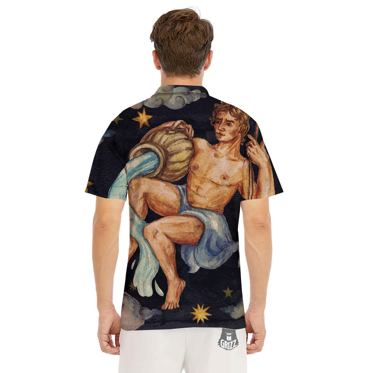 Zodiac Sign Watercolor Aquarius Print Men's Golf Shirts-grizzshop