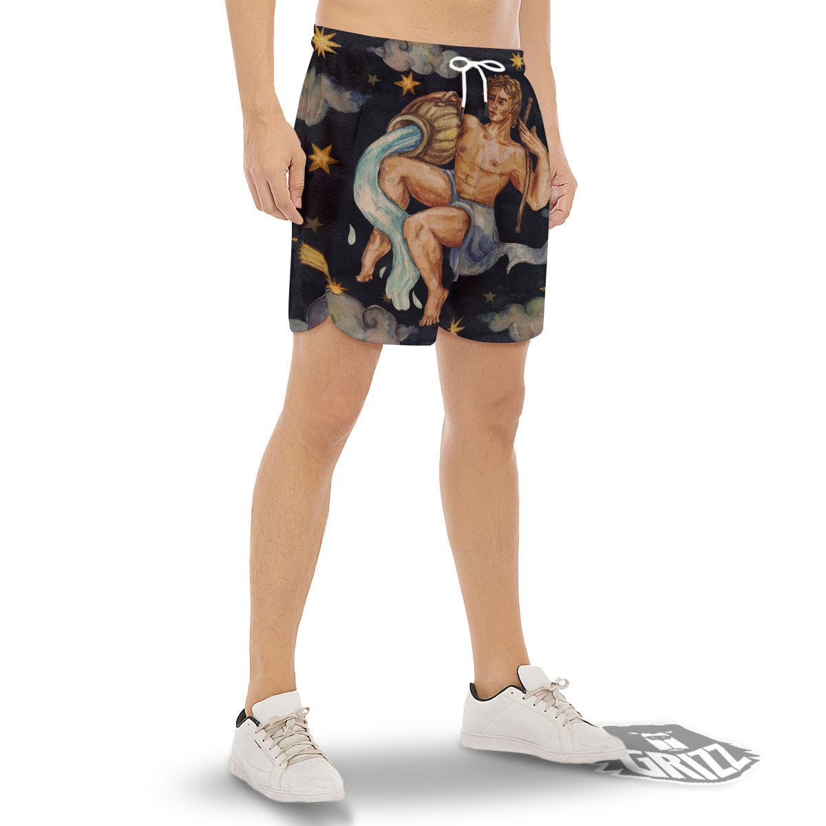 Zodiac Sign Watercolor Aquarius Print Men's Gym Shorts-grizzshop