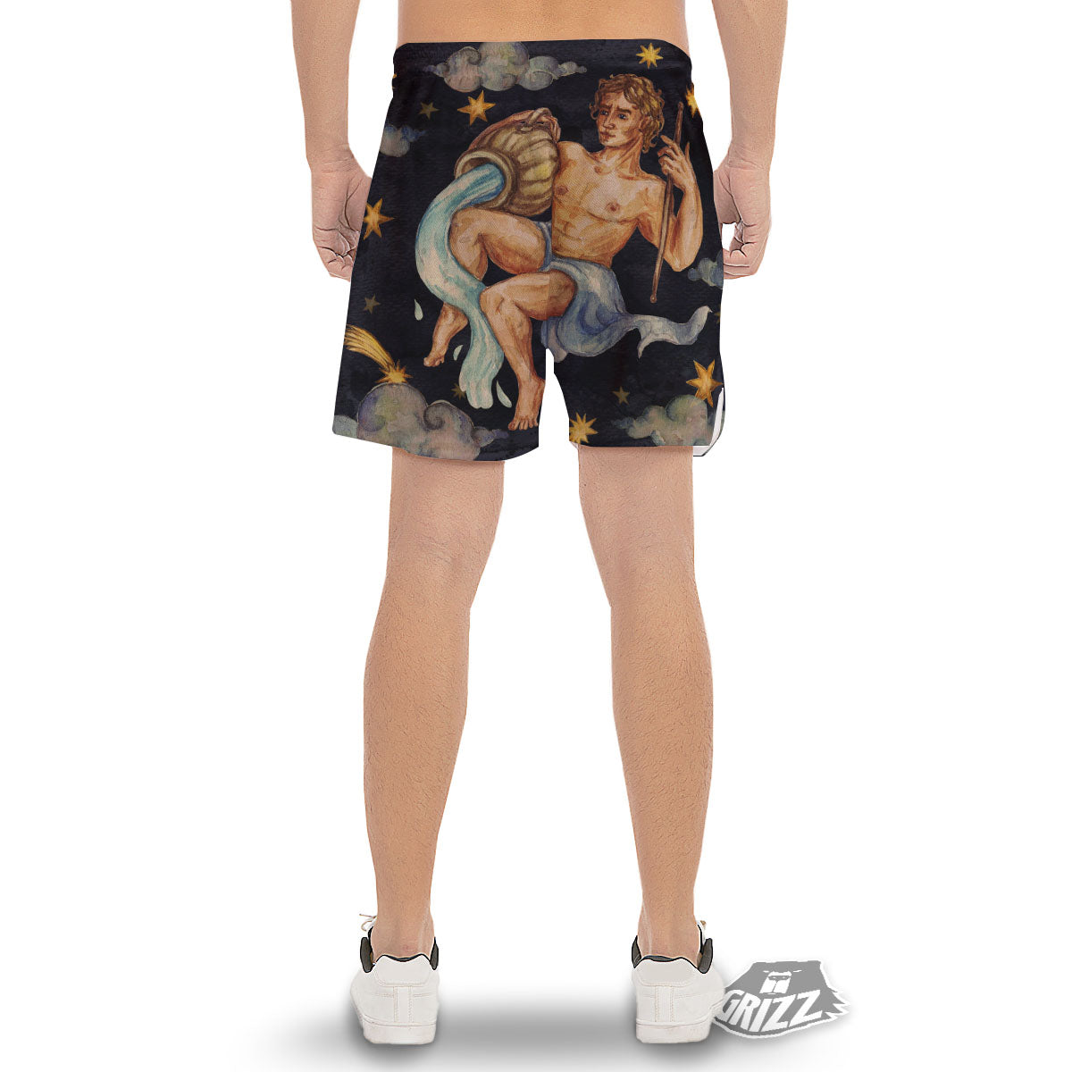 Zodiac Sign Watercolor Aquarius Print Men's Gym Shorts-grizzshop