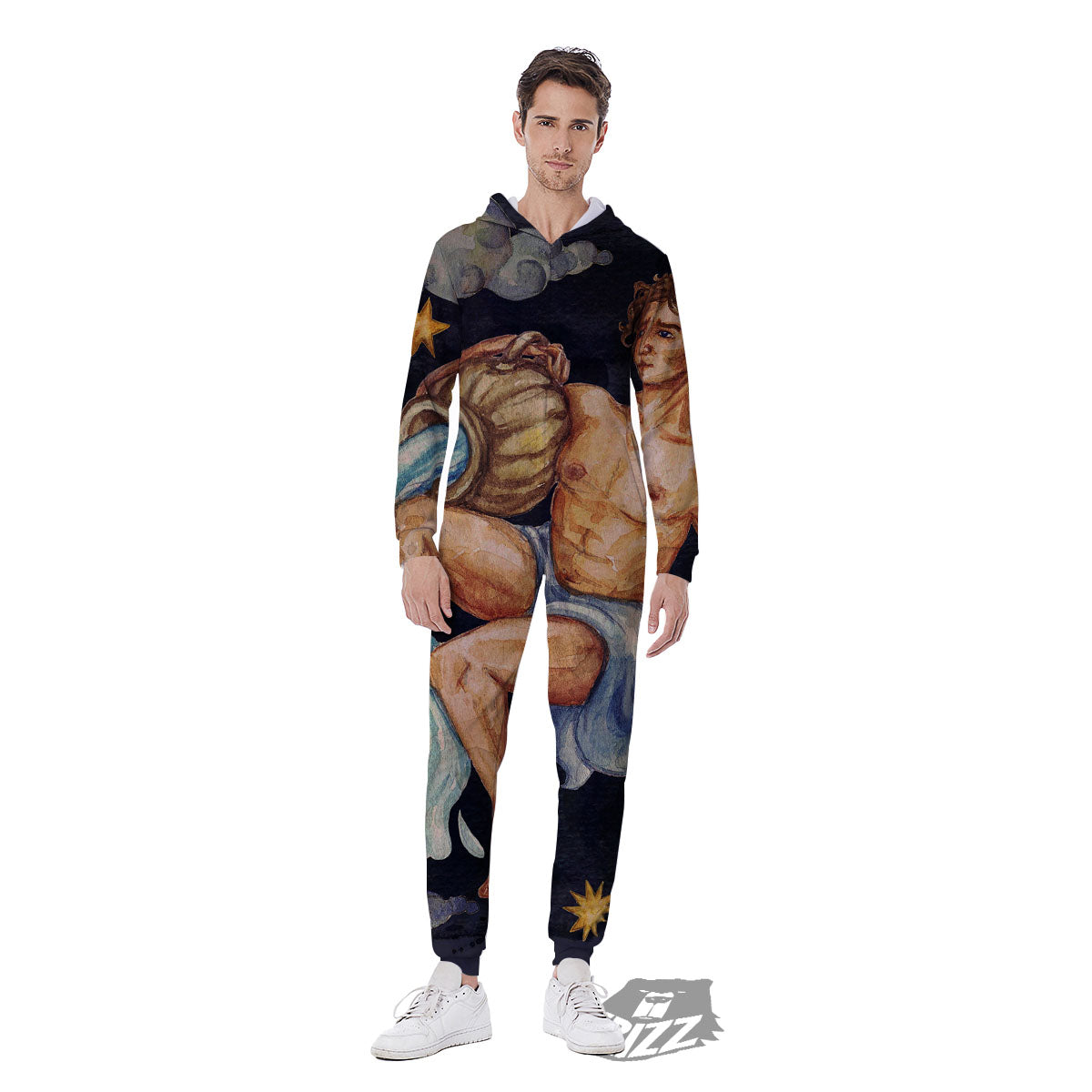 Zodiac Sign Watercolor Aquarius Print Men's Jumpsuit-grizzshop