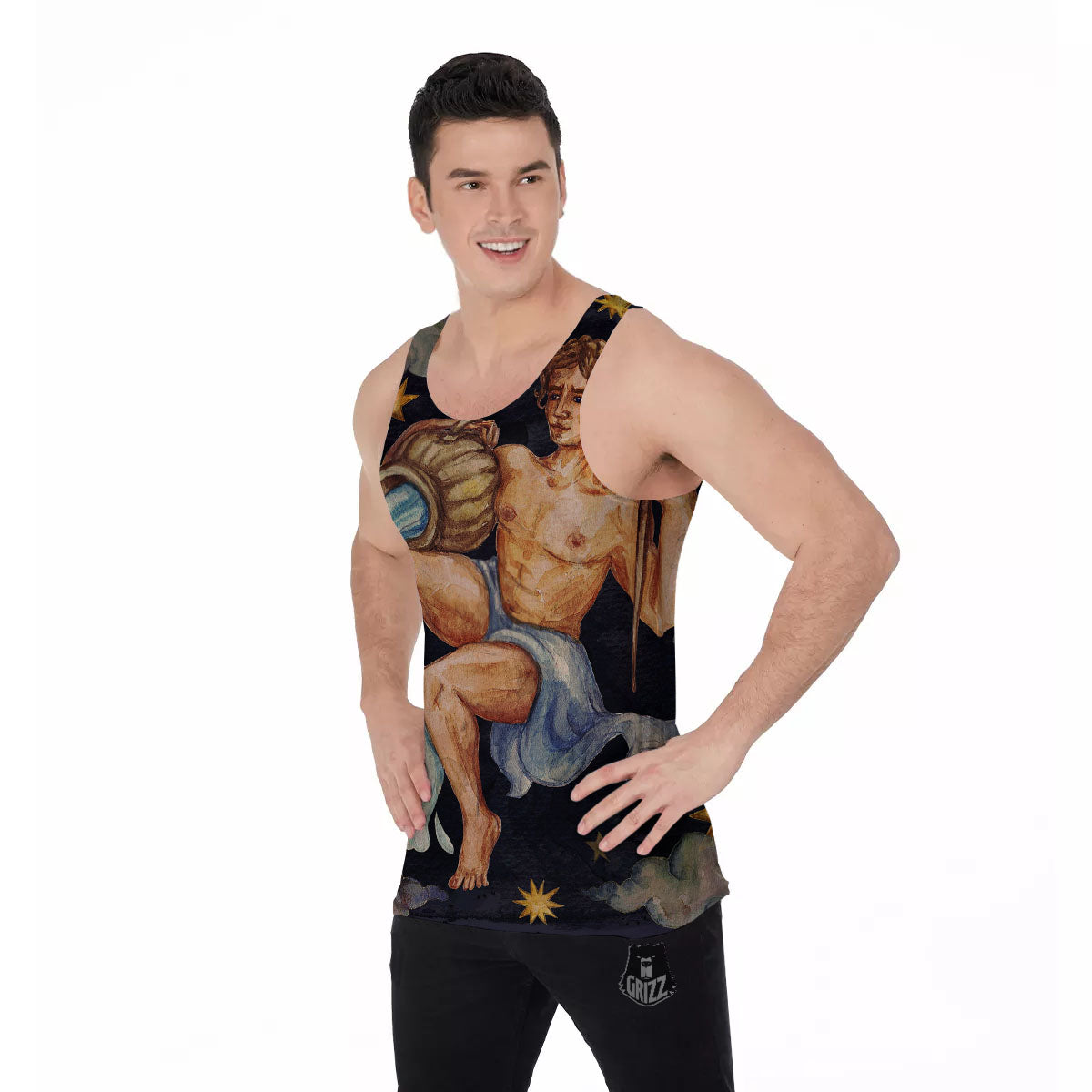 Zodiac Sign Watercolor Aquarius Print Men's Tank Top-grizzshop