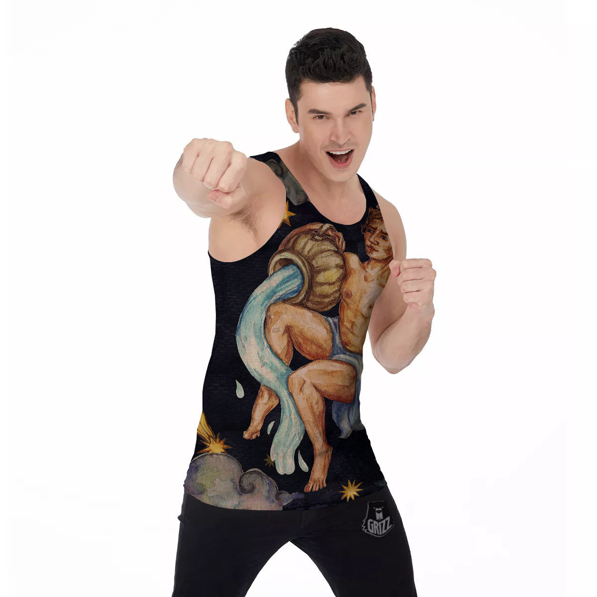 Zodiac Sign Watercolor Aquarius Print Men's Tank Top-grizzshop