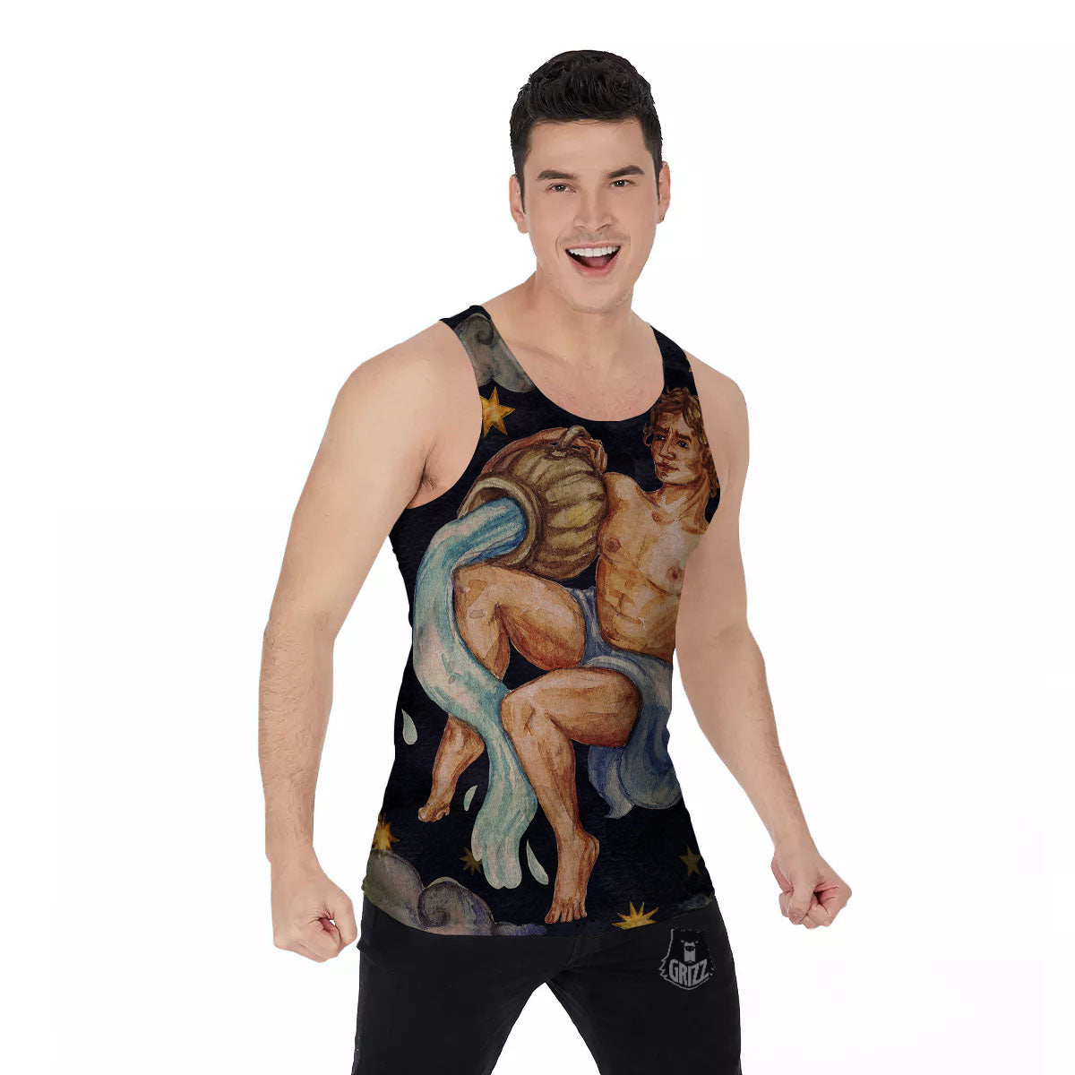 Zodiac Sign Watercolor Aquarius Print Men's Tank Top-grizzshop