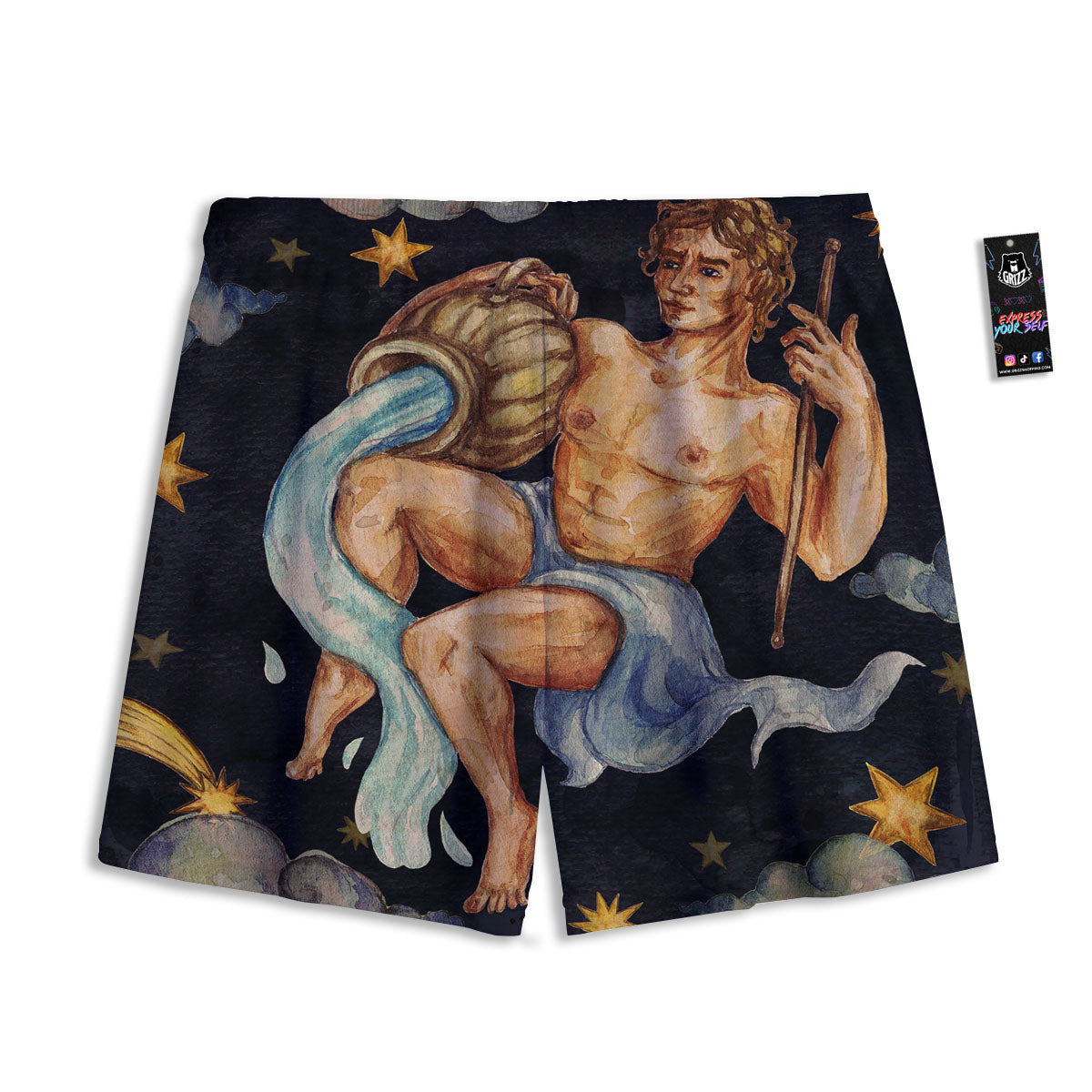 Zodiac Sign Watercolor Aquarius Print Mesh Shorts