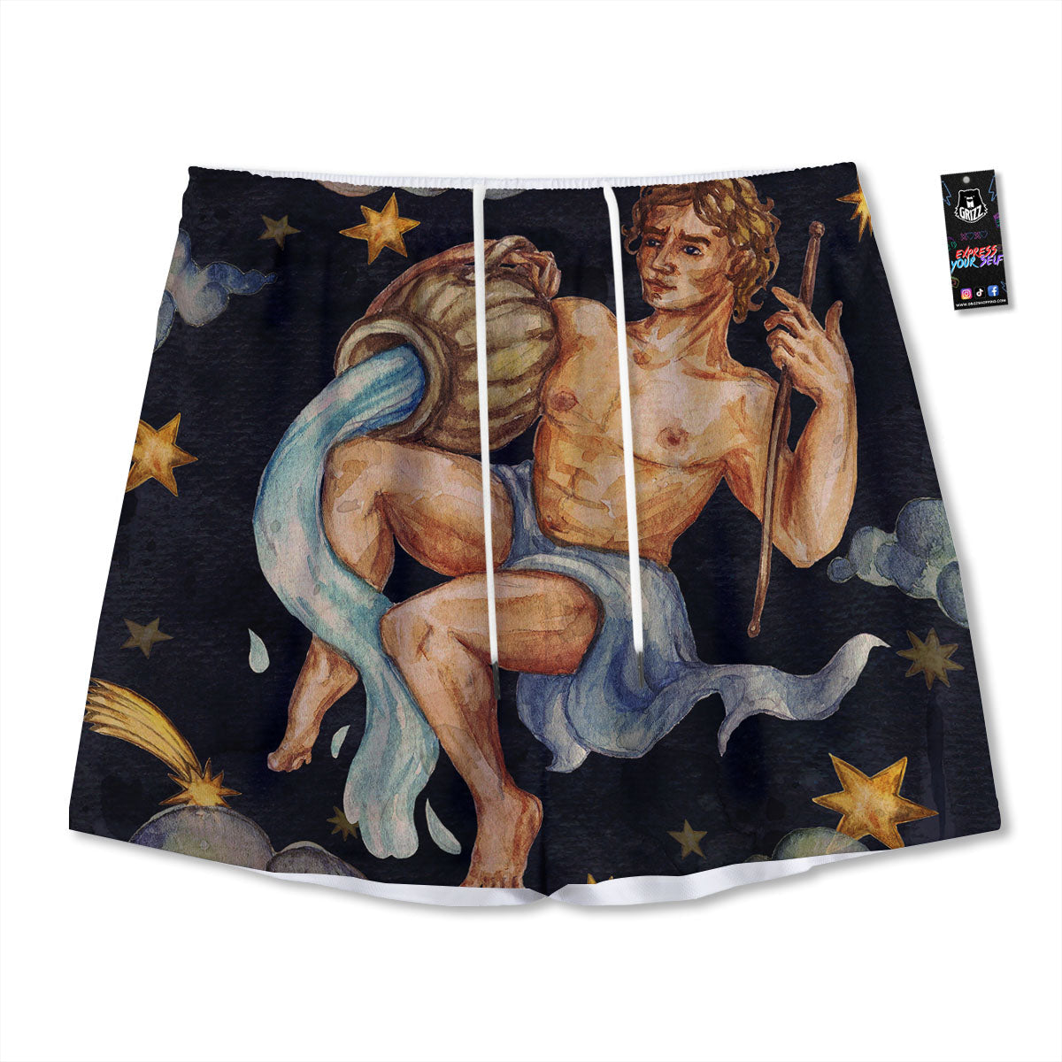 Zodiac Sign Watercolor Aquarius Print Mesh Shorts