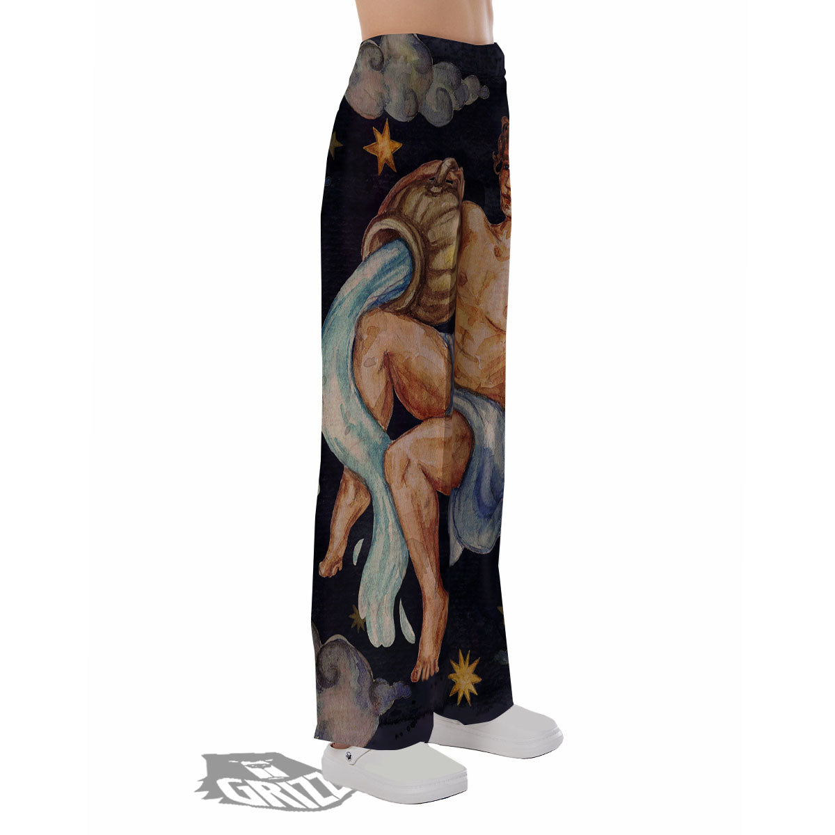 Zodiac Sign Watercolor Aquarius Print Pajama Pants-grizzshop