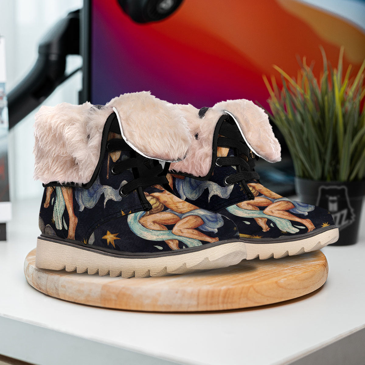 Zodiac Sign Watercolor Aquarius Print Snow Boots-grizzshop