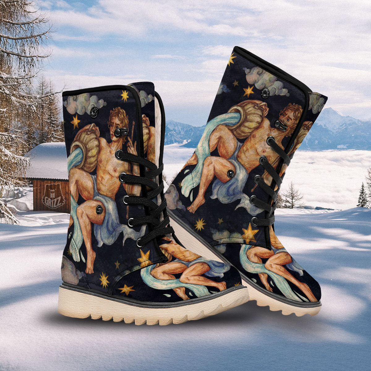 Zodiac Sign Watercolor Aquarius Print Snow Boots-grizzshop