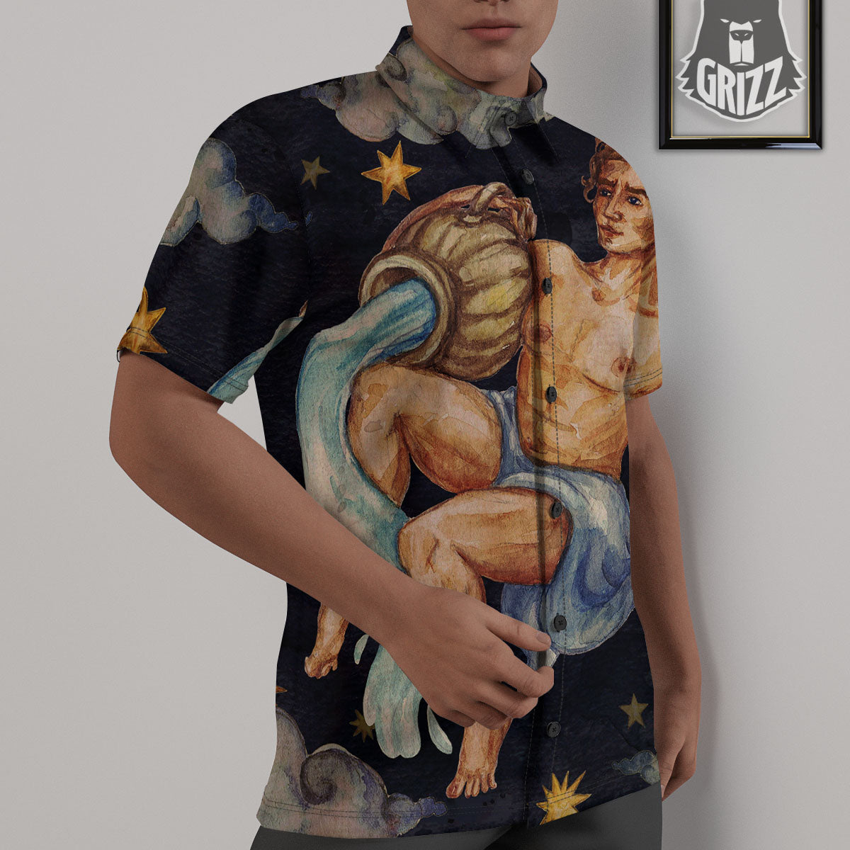 Zodiac Sign Watercolor Aquarius Print Untucked Shirts-grizzshop