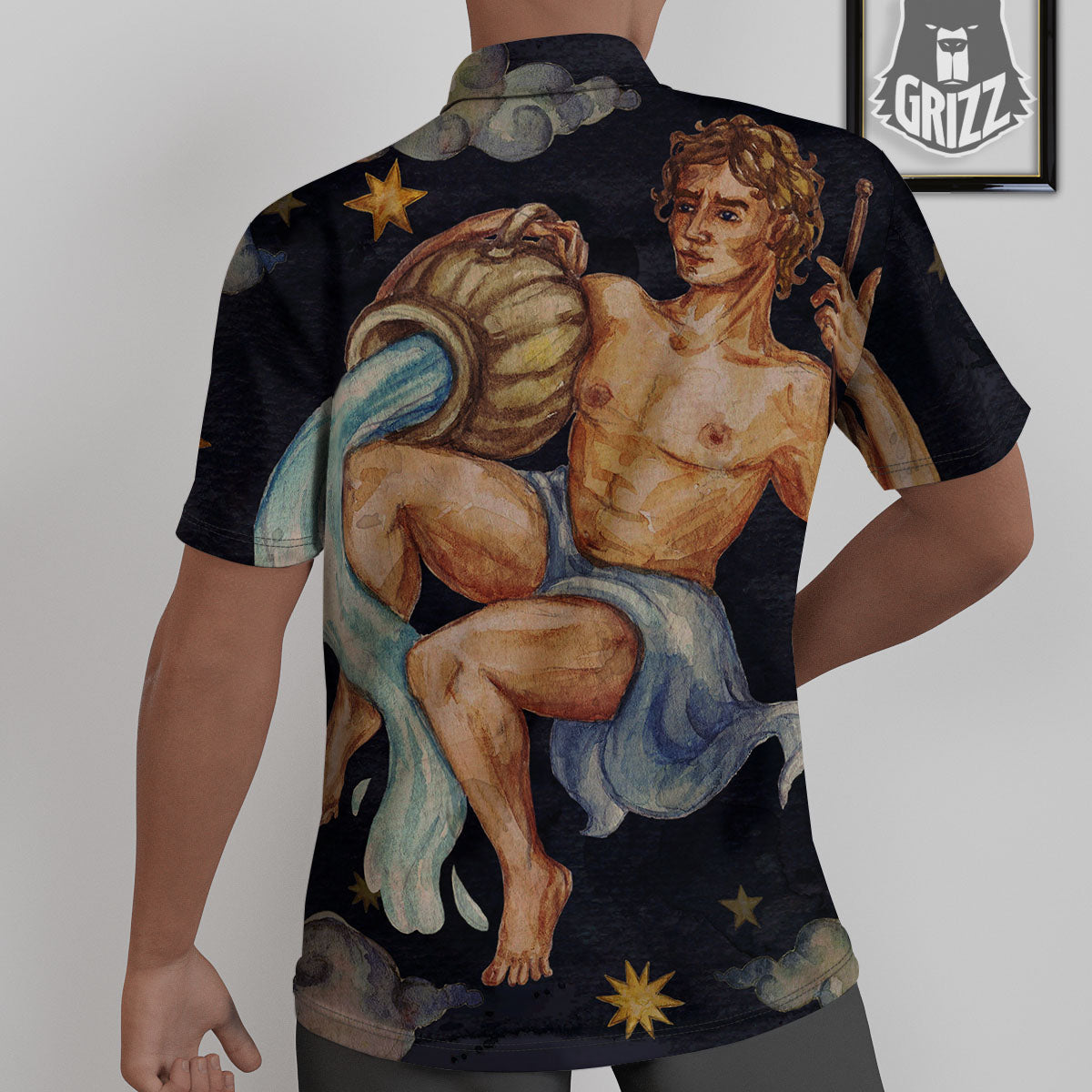 Zodiac Sign Watercolor Aquarius Print Untucked Shirts-grizzshop