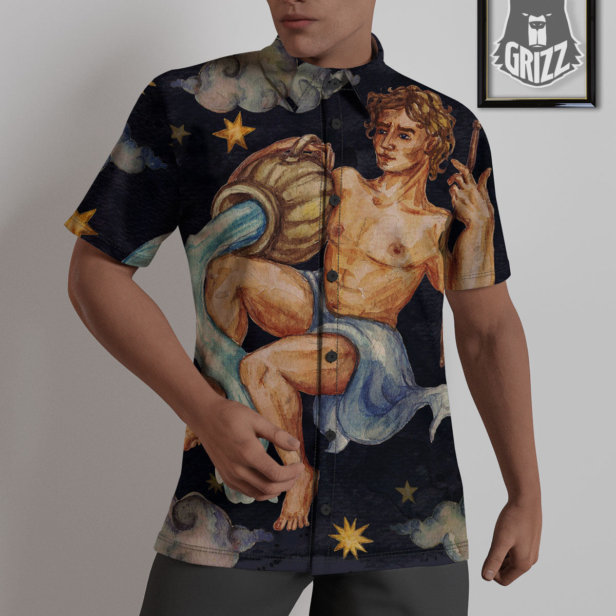 Zodiac Sign Watercolor Aquarius Print Untucked Shirts-grizzshop