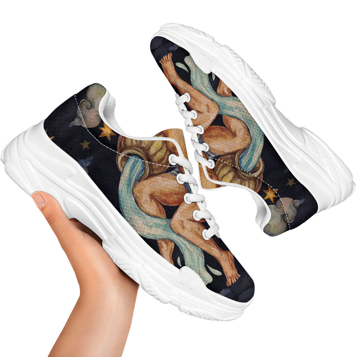 Zodiac Sign Watercolor Aquarius Print White Chunky Shoes-grizzshop