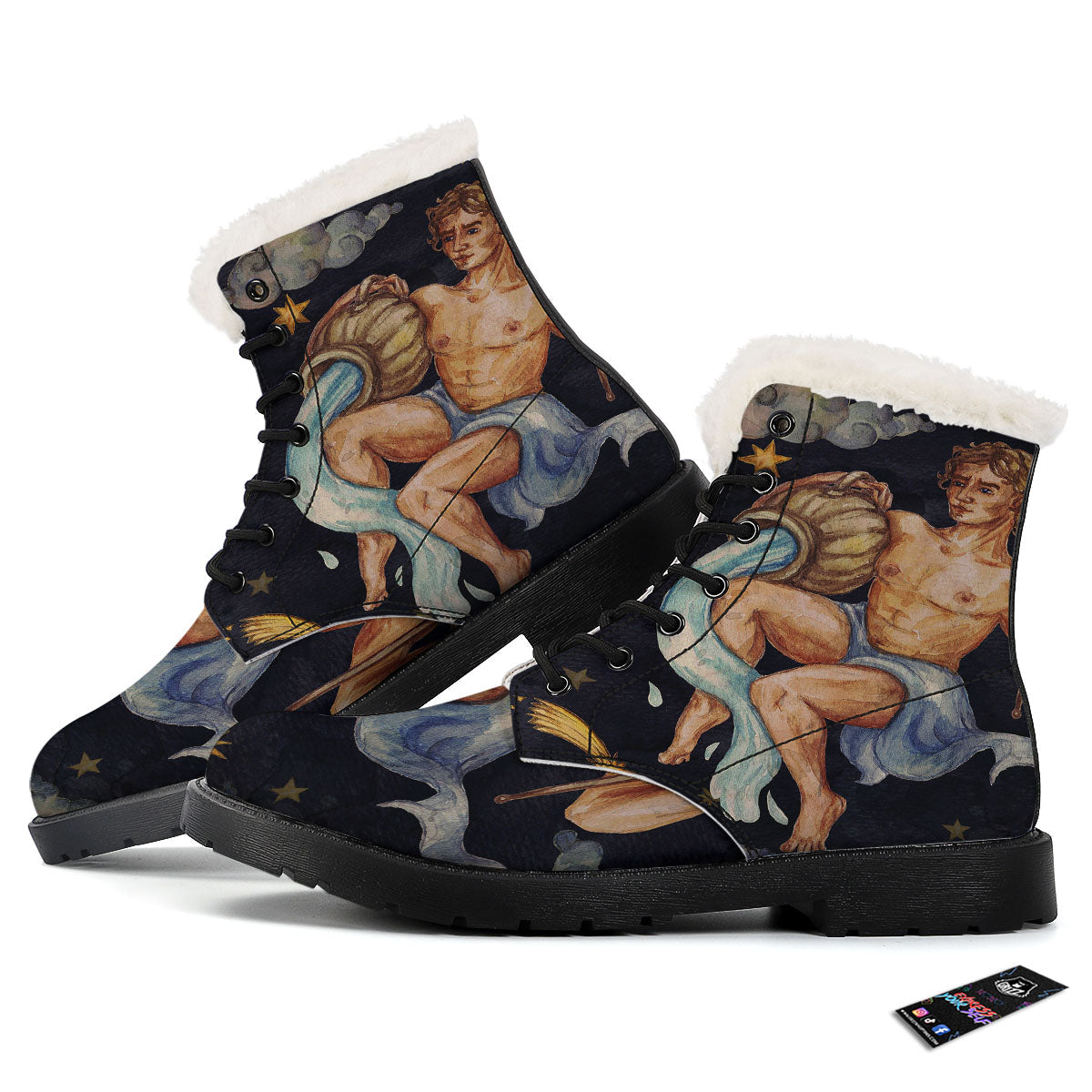Zodiac Sign Watercolor Aquarius Print Winter Boots-grizzshop