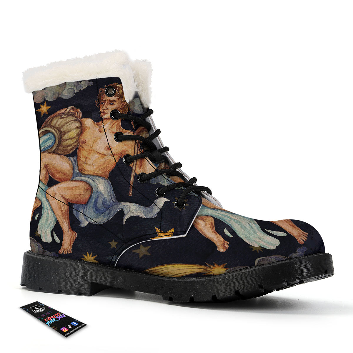 Zodiac Sign Watercolor Aquarius Print Winter Boots-grizzshop