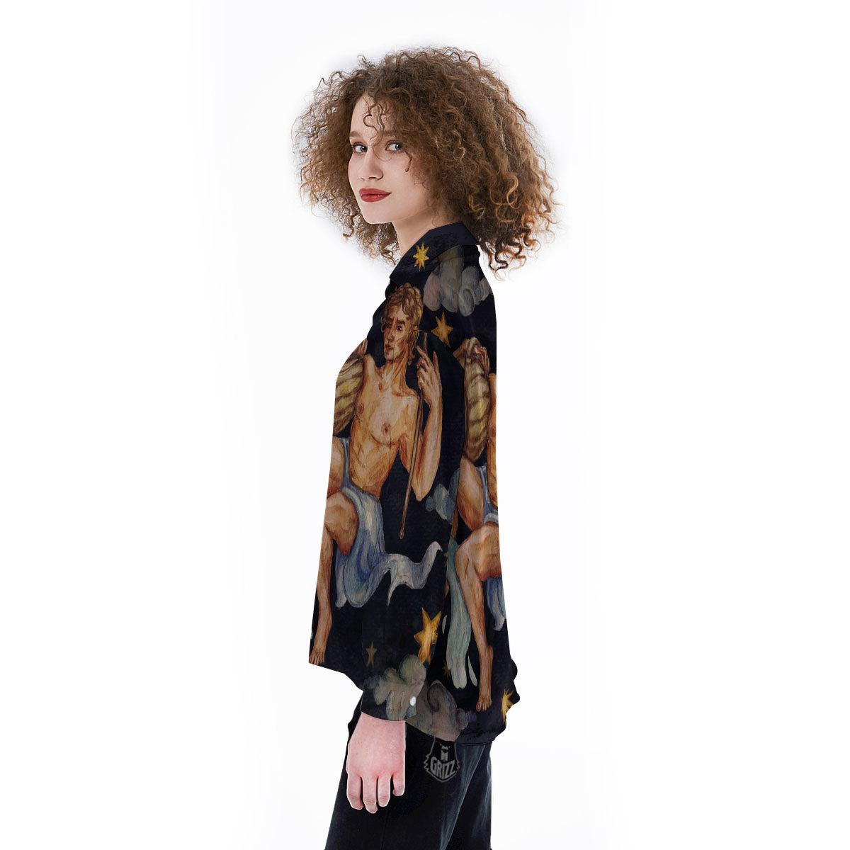 Zodiac Sign Watercolor Aquarius Print Women's Long Sleeve Shirts-grizzshop