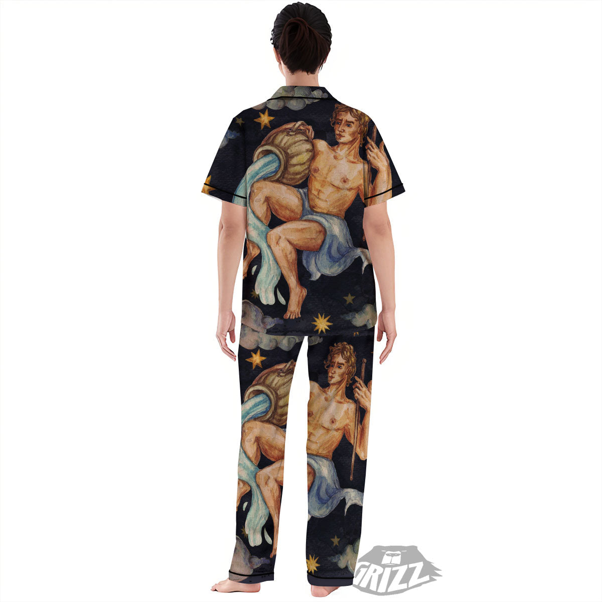 Zodiac Sign Watercolor Aquarius Print Women's Pajamas Set-grizzshop