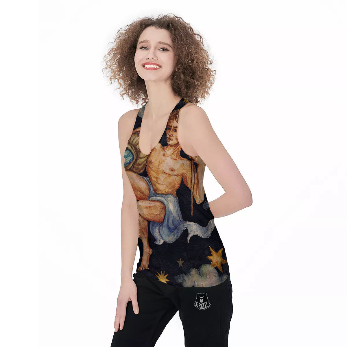 Zodiac Sign Watercolor Aquarius Print Women's Racerback Tank Top-grizzshop