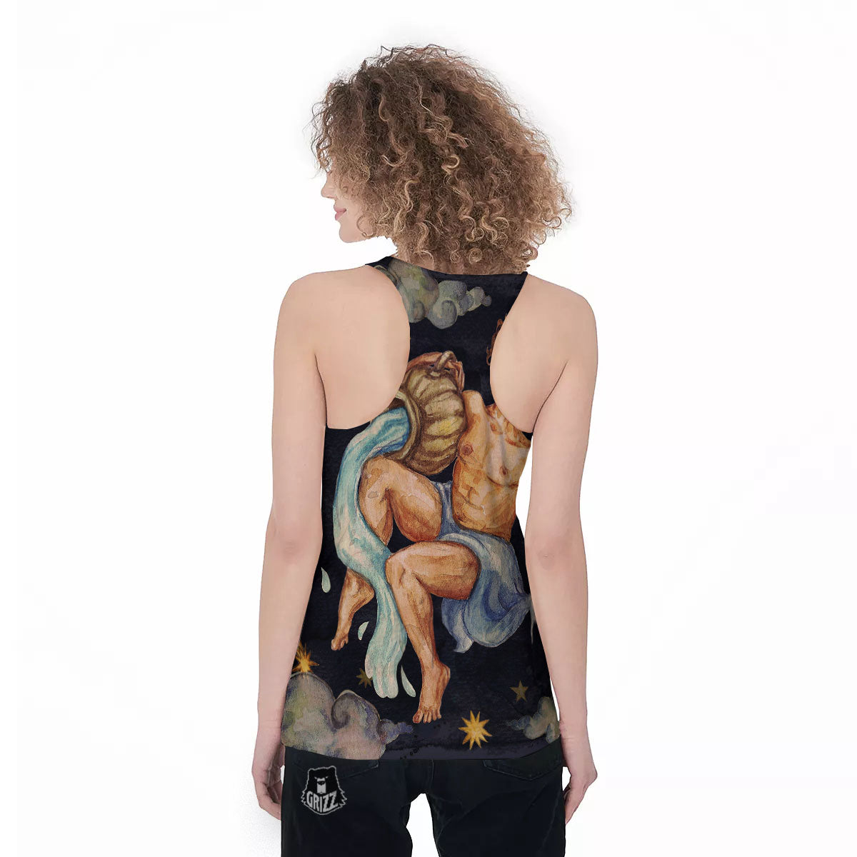 Zodiac Sign Watercolor Aquarius Print Women's Racerback Tank Top-grizzshop