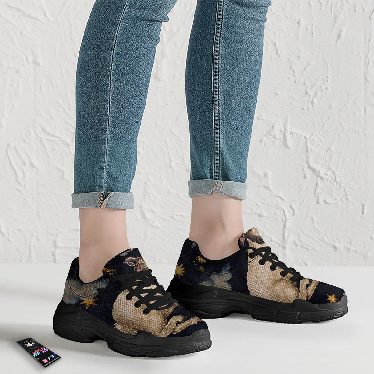 Zodiac Sign Watercolor Aries Print Black Chunky Shoes-grizzshop