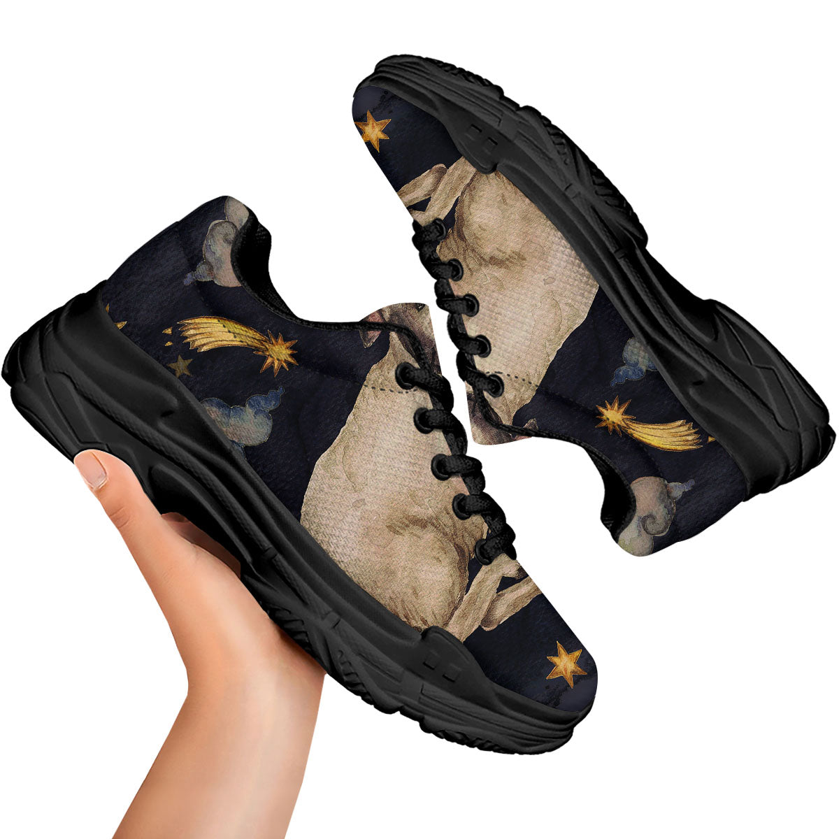 Zodiac Sign Watercolor Aries Print Black Chunky Shoes-grizzshop