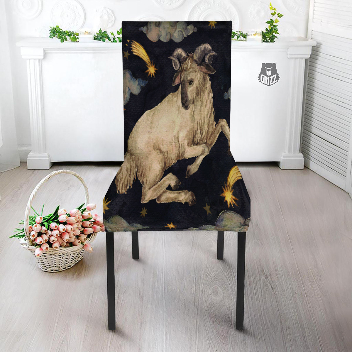 Zodiac Sign Watercolor Aries Print Dining Chair Slipcover-grizzshop