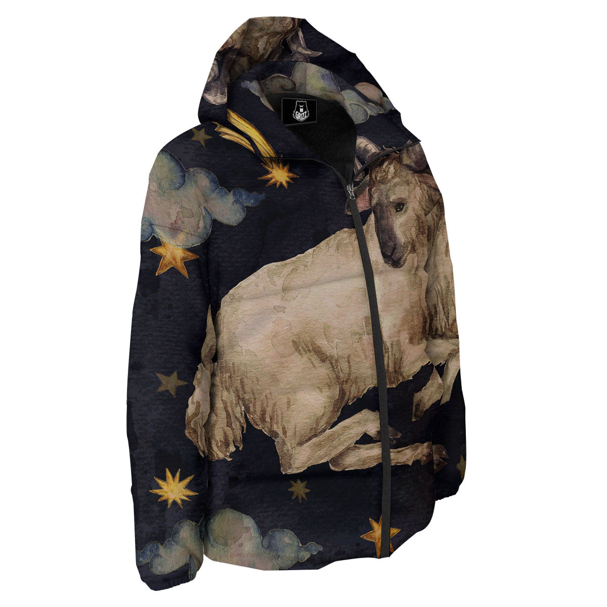 Zodiac Sign Watercolor Aries Print Down Jacket-grizzshop