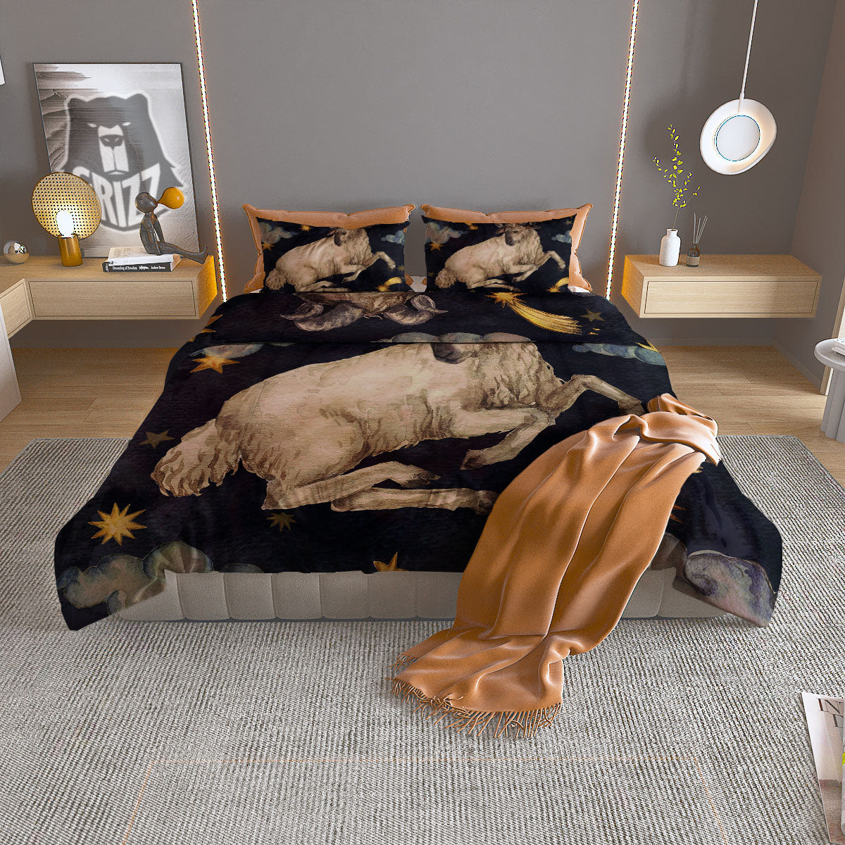 Zodiac Sign Watercolor Aries Print Duvet Cover Bedding Set