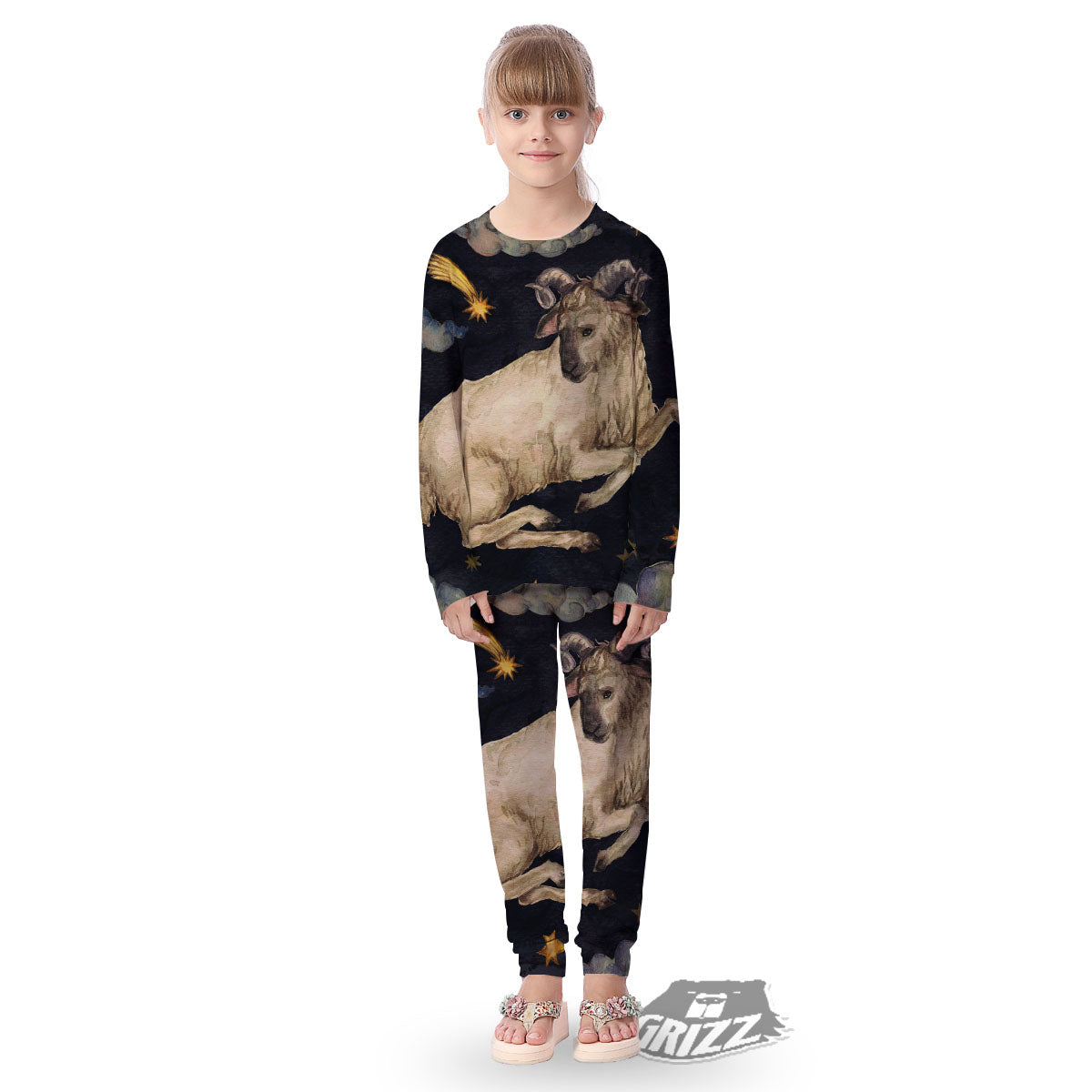 Zodiac Sign Watercolor Aries Print Kid's Pajamas-grizzshop