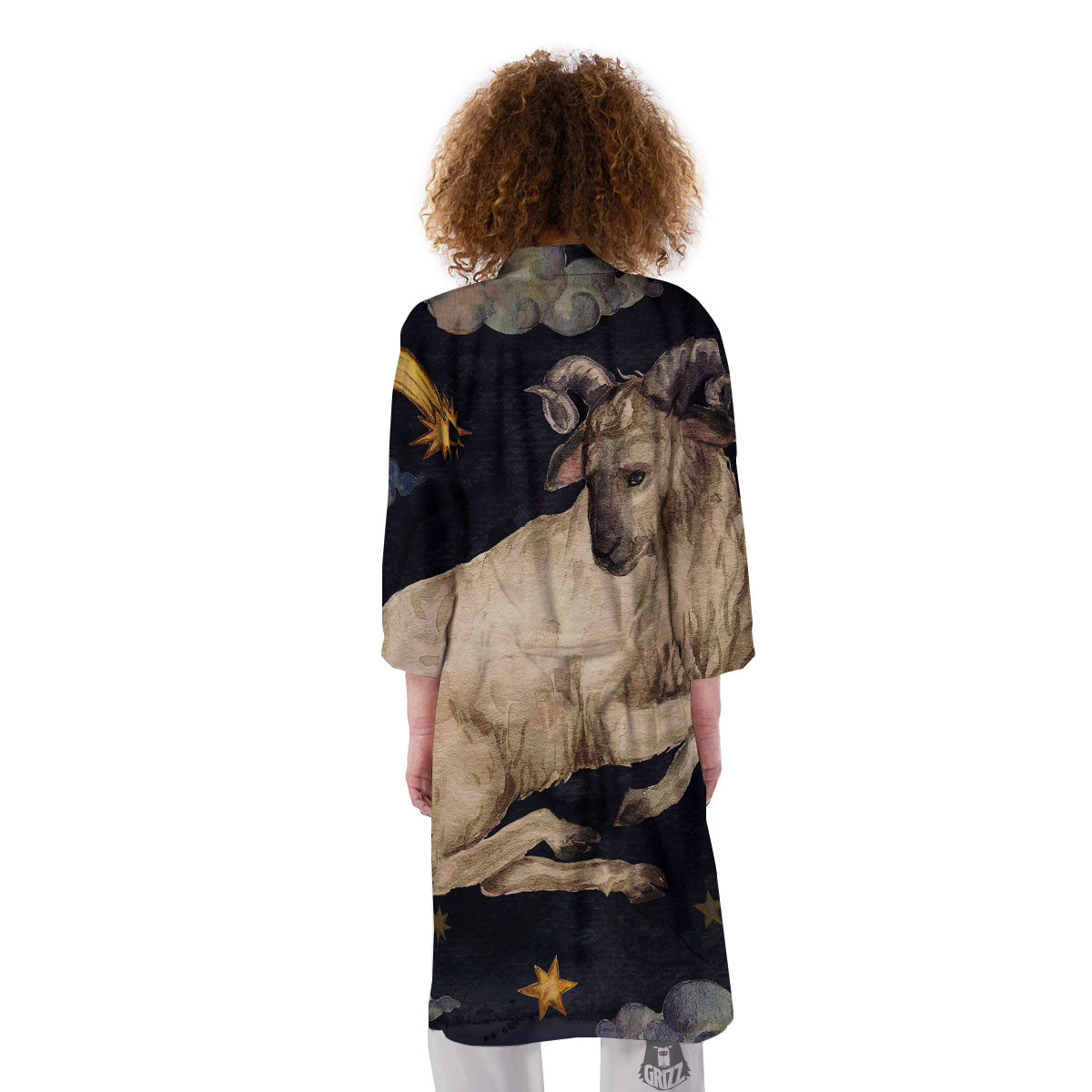 Zodiac Sign Watercolor Aries Print Kimono-grizzshop