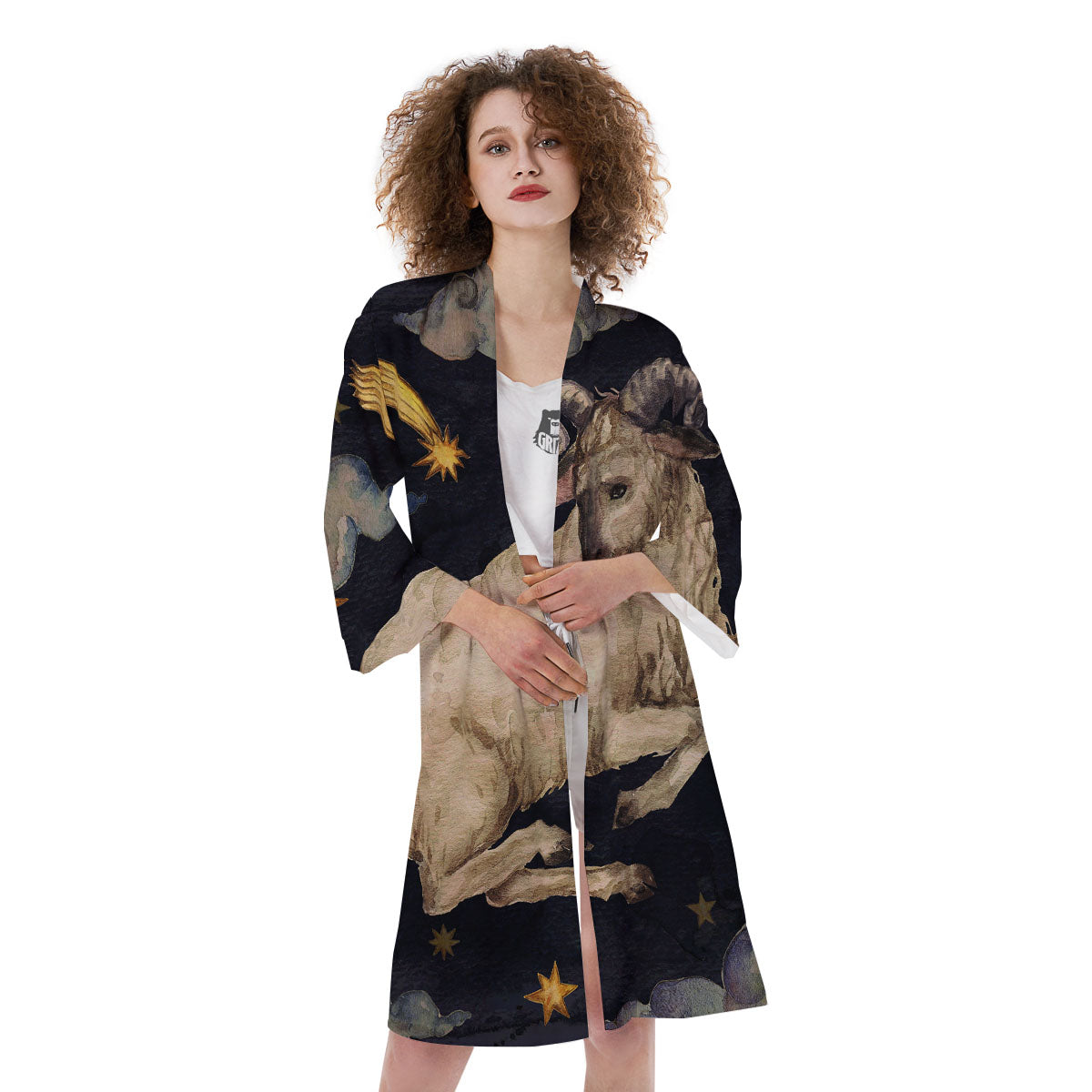 Zodiac Sign Watercolor Aries Print Kimono-grizzshop