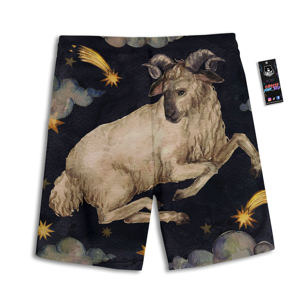 Zodiac Sign Watercolor Aries Print Men's Athletic Shorts