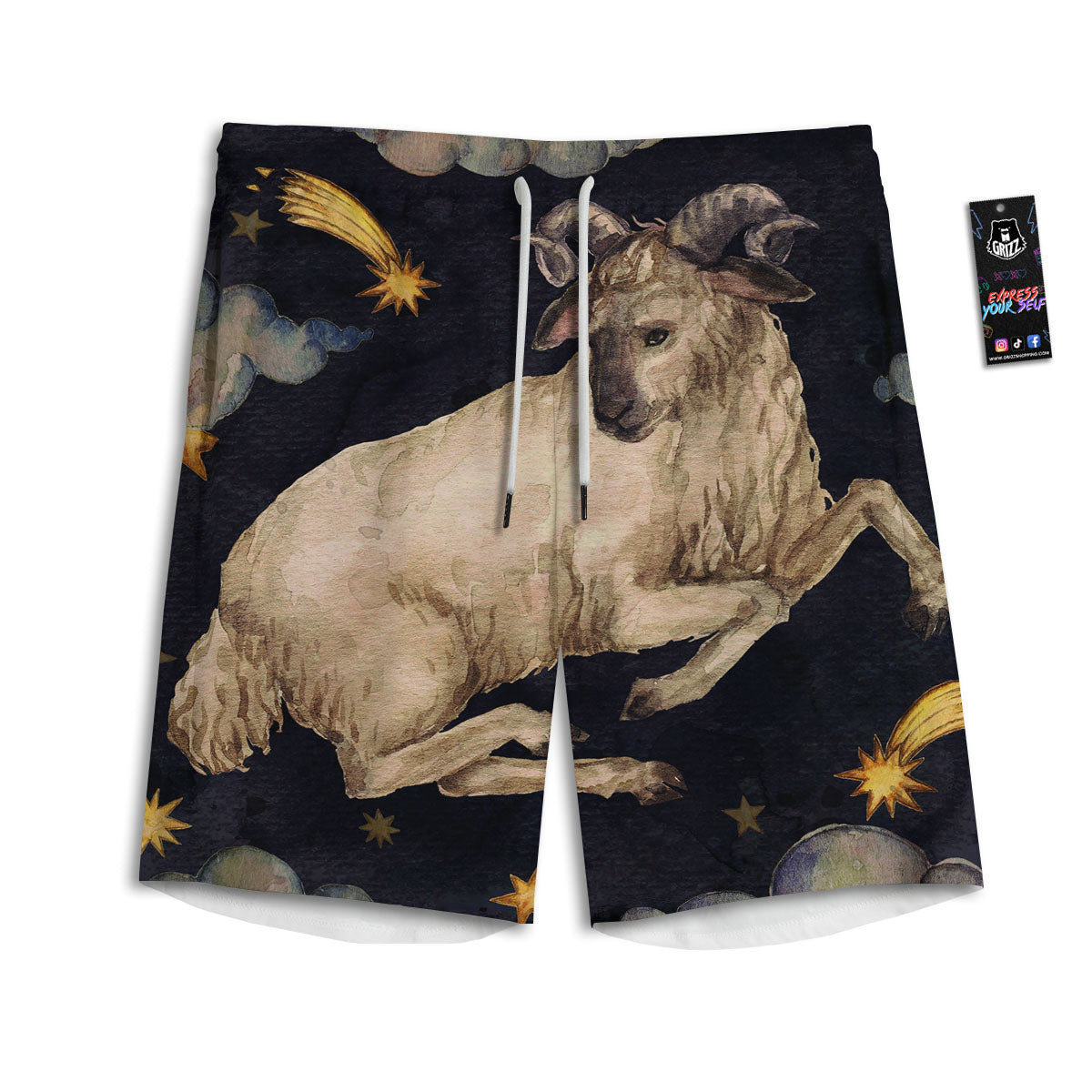 Zodiac Sign Watercolor Aries Print Men's Athletic Shorts