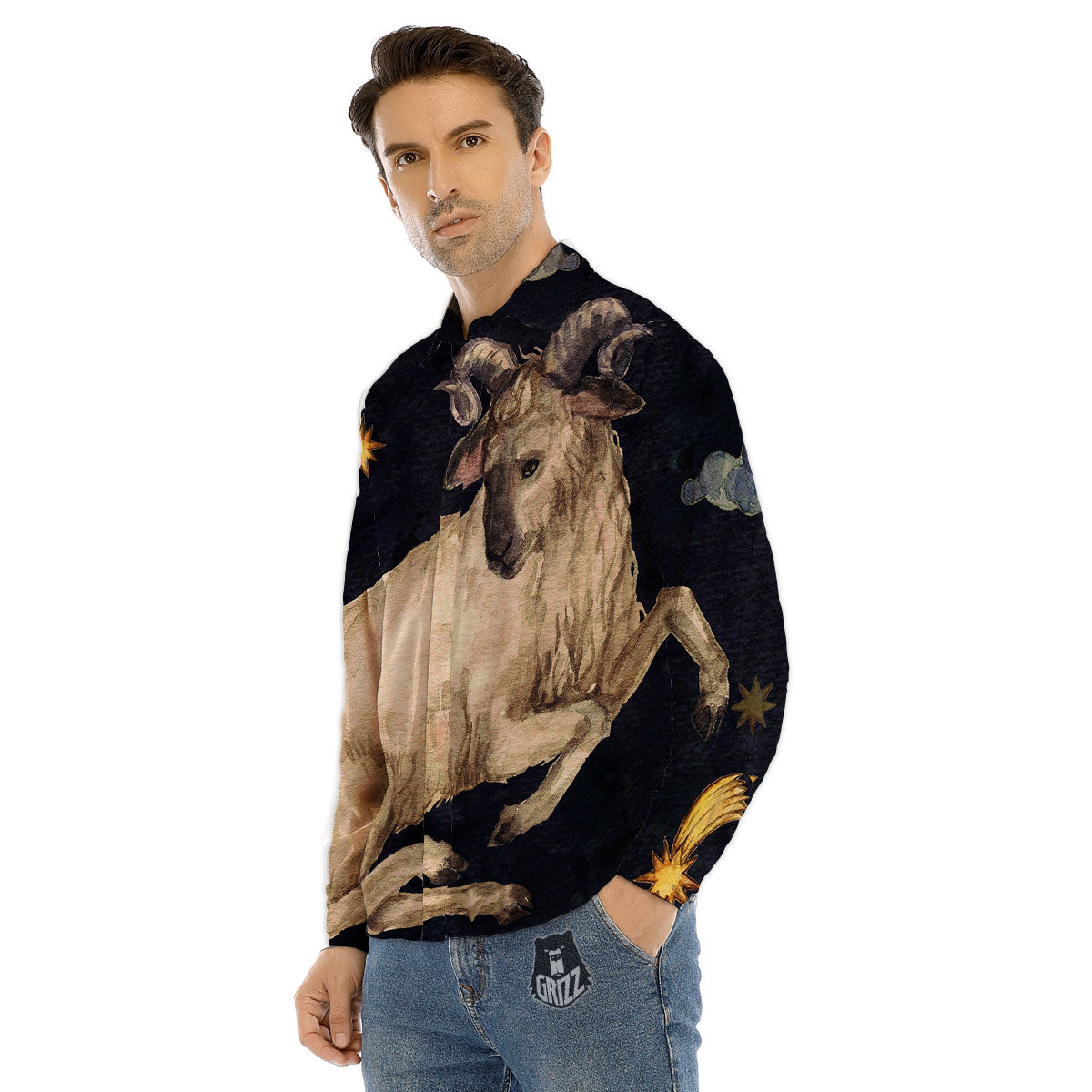 Zodiac Sign Watercolor Aries Print Men's Dress Shirts-grizzshop
