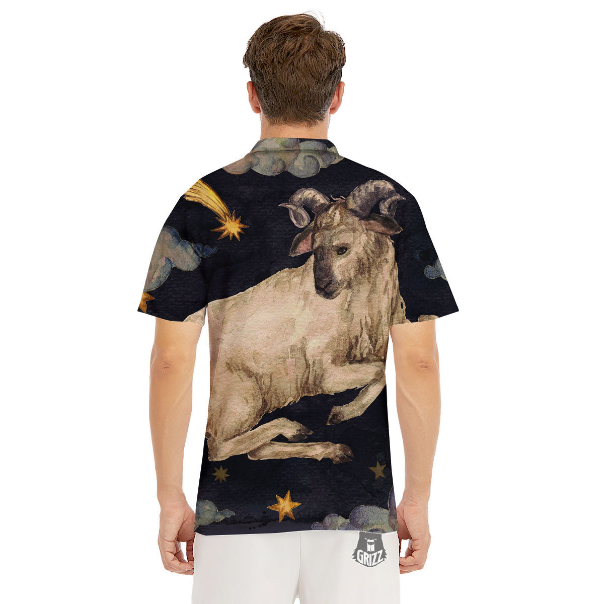 Zodiac Sign Watercolor Aries Print Men's Golf Shirts-grizzshop