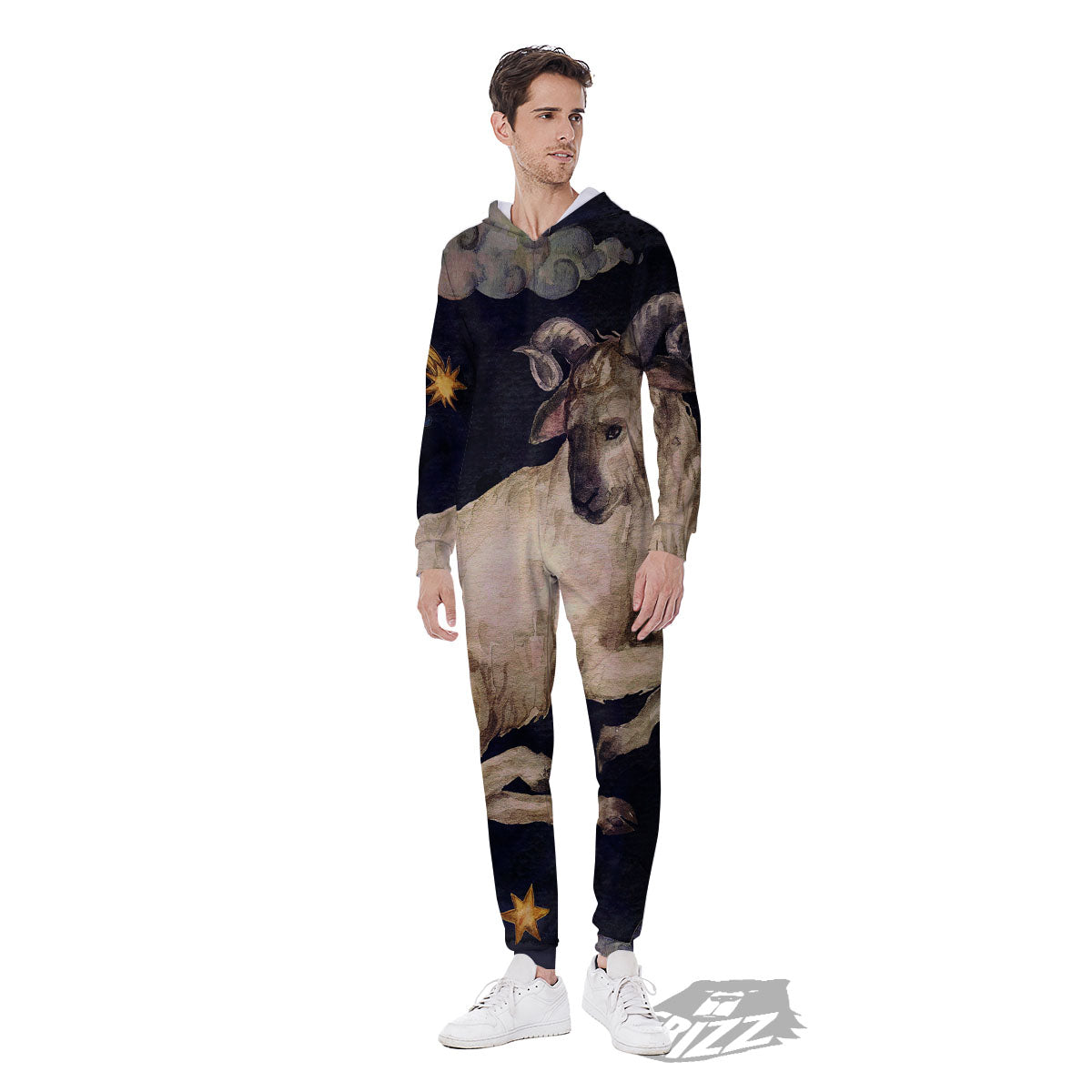 Zodiac Sign Watercolor Aries Print Men's Jumpsuit-grizzshop