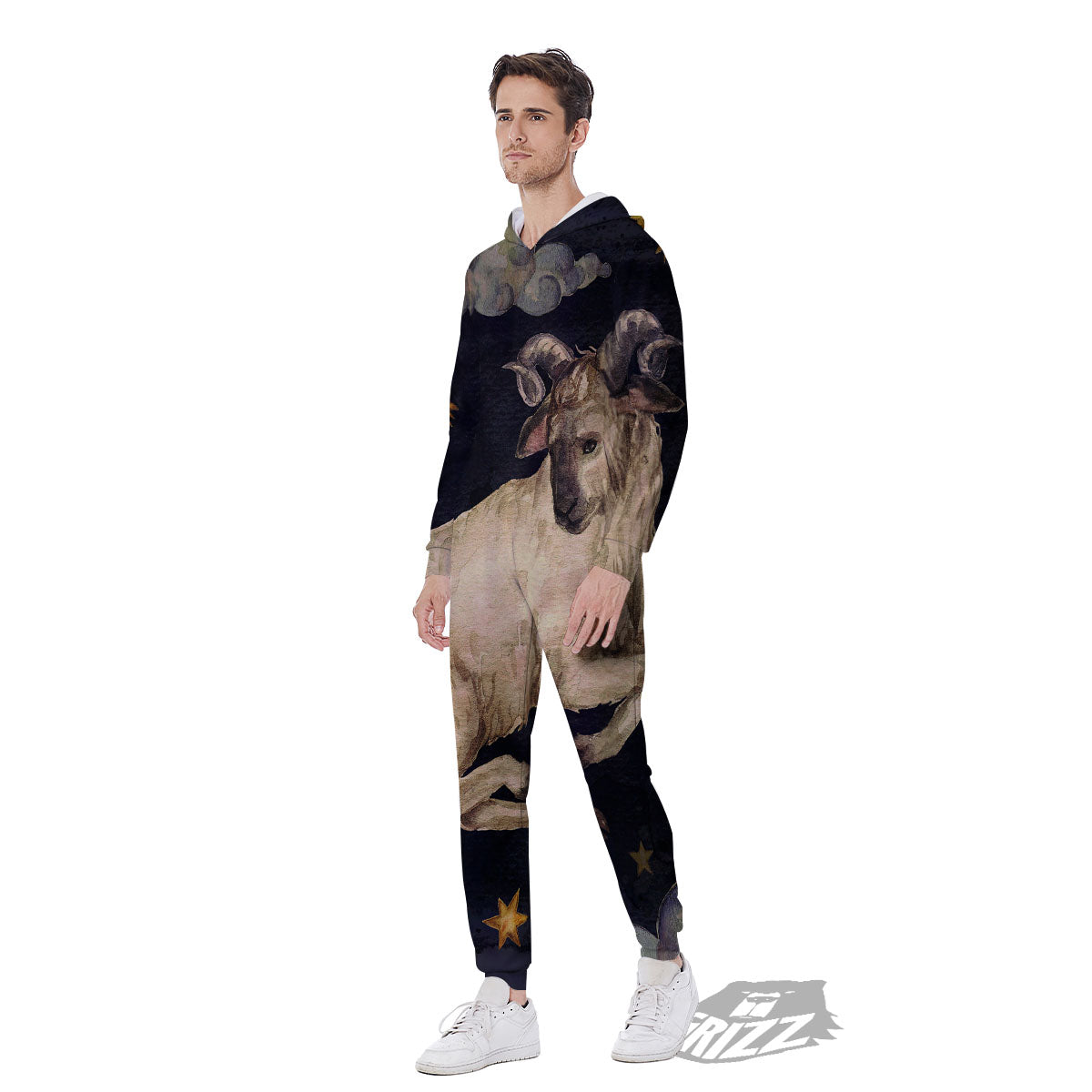 Zodiac Sign Watercolor Aries Print Men's Jumpsuit-grizzshop