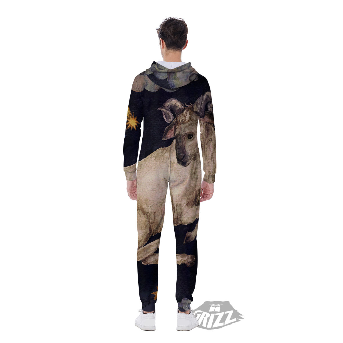 Zodiac Sign Watercolor Aries Print Men's Jumpsuit-grizzshop