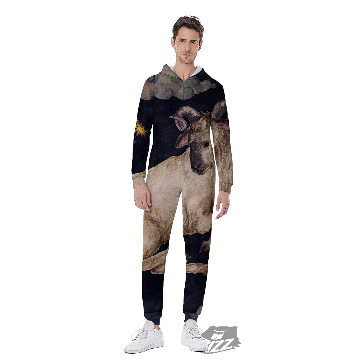 Zodiac Sign Watercolor Aries Print Men's Jumpsuit-grizzshop
