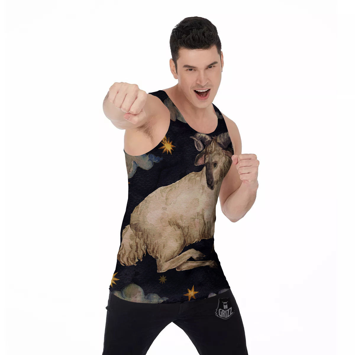 Zodiac Sign Watercolor Aries Print Men's Tank Top-grizzshop
