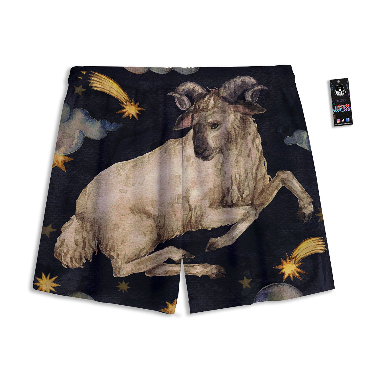 Zodiac Sign Watercolor Aries Print Mesh Shorts
