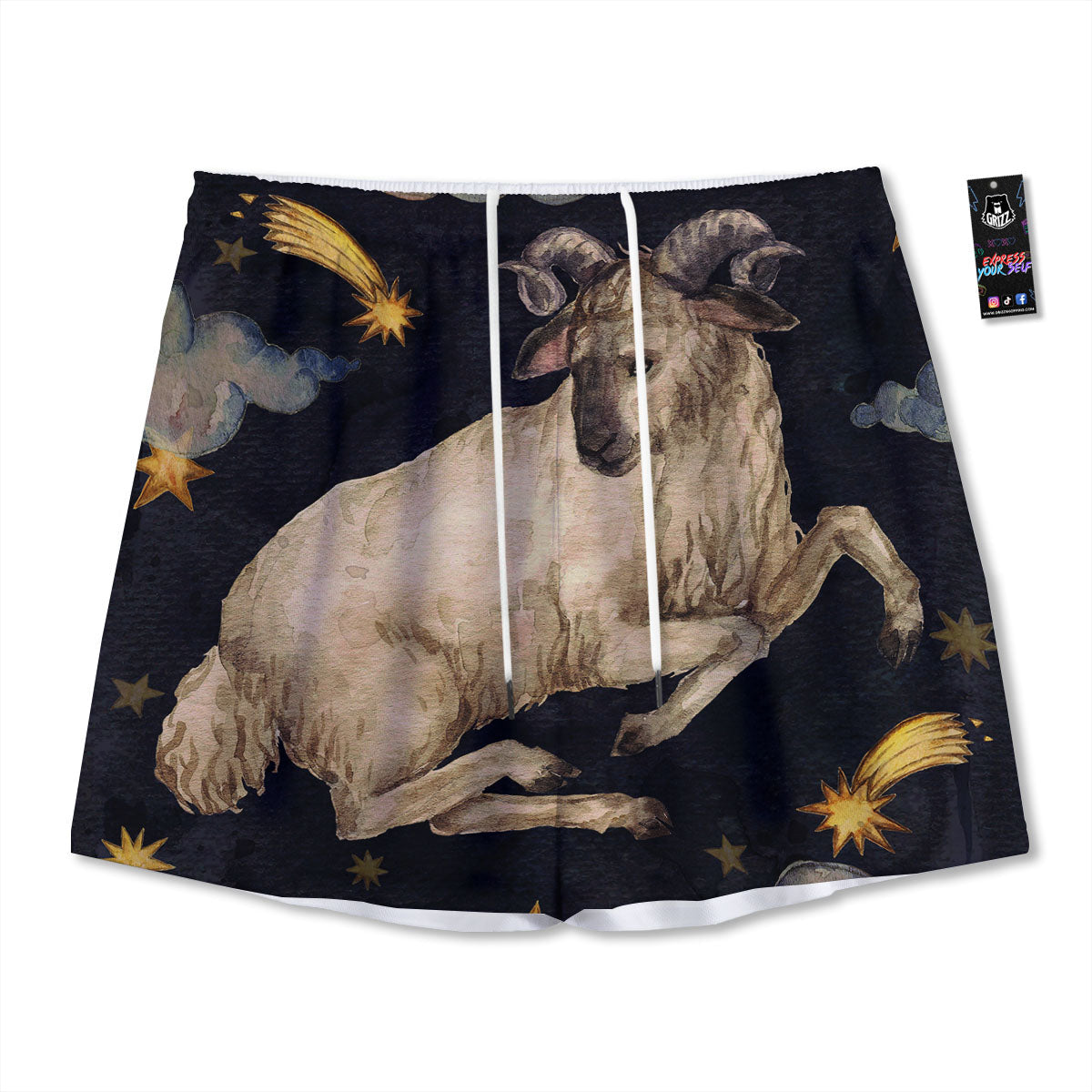 Zodiac Sign Watercolor Aries Print Mesh Shorts