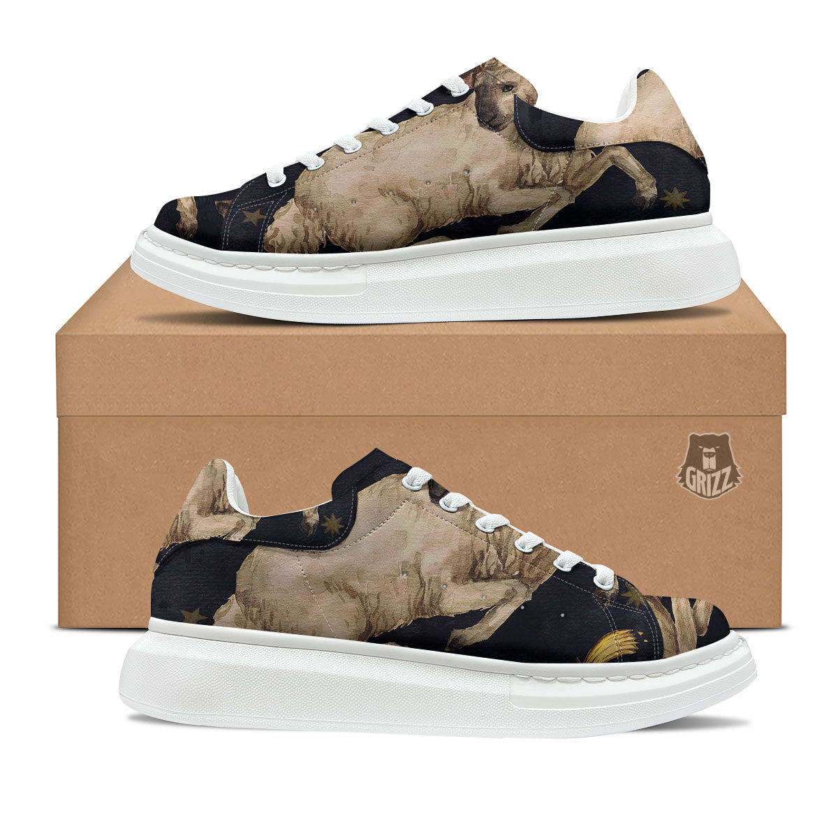 Zodiac Sign Watercolor Aries Print Platform Shoes-grizzshop