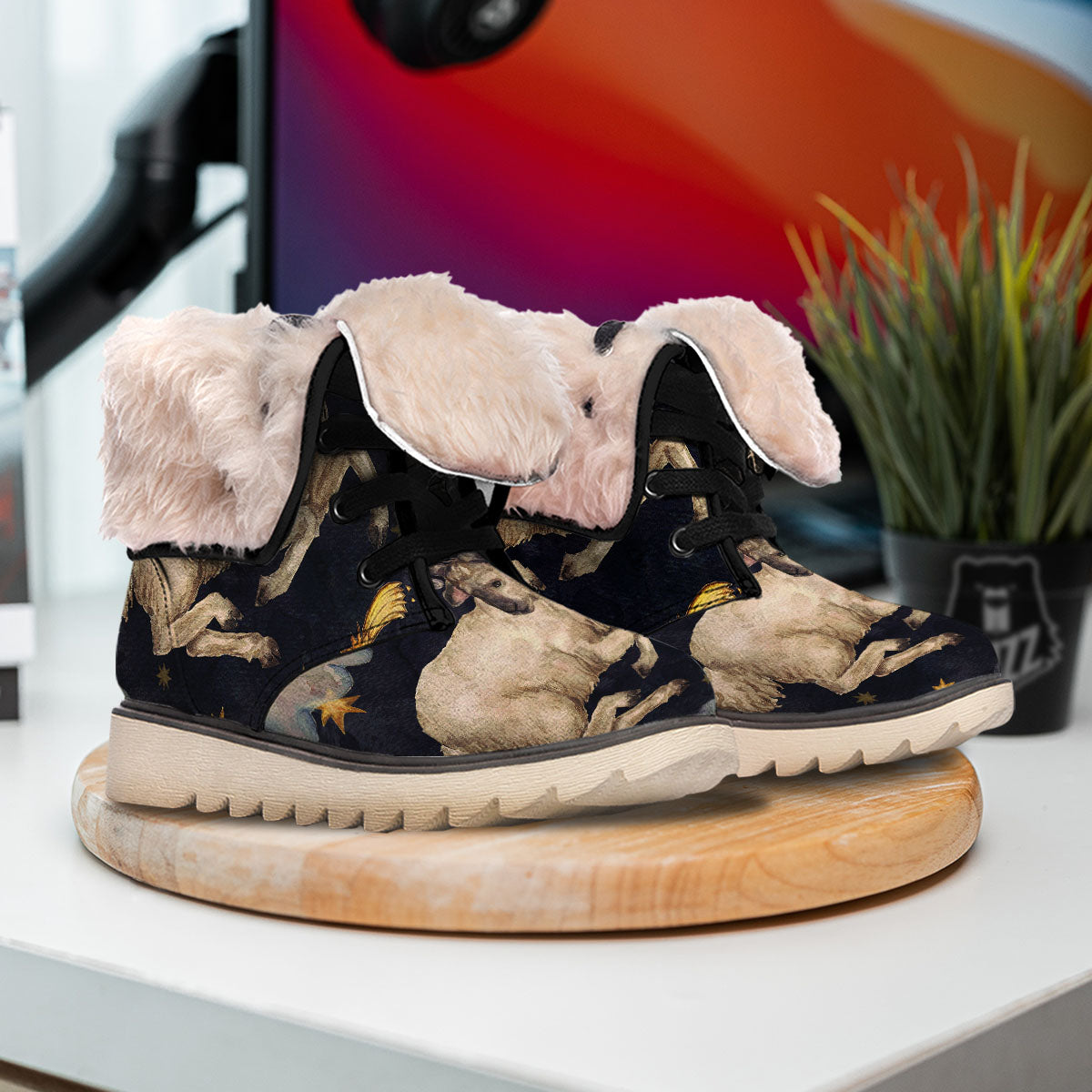 Zodiac Sign Watercolor Aries Print Snow Boots-grizzshop