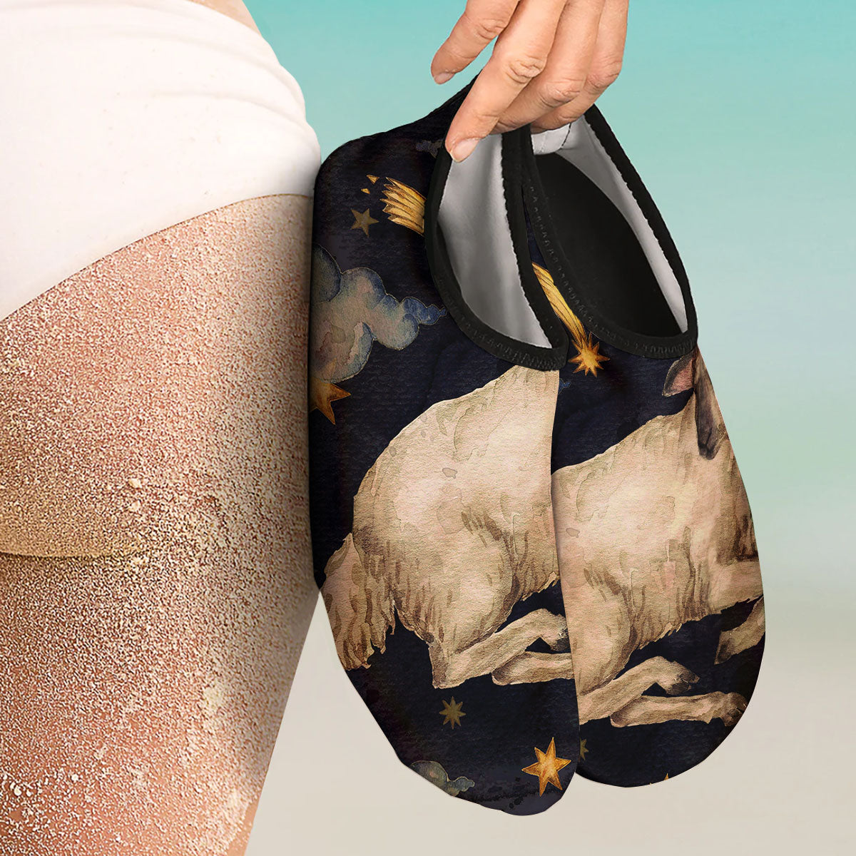 Zodiac Sign Watercolor Aries Print Water Shoes-grizzshop