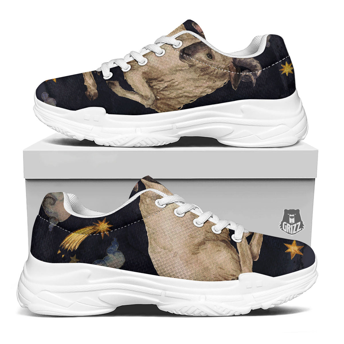 Zodiac Sign Watercolor Aries Print White Chunky Shoes-grizzshop