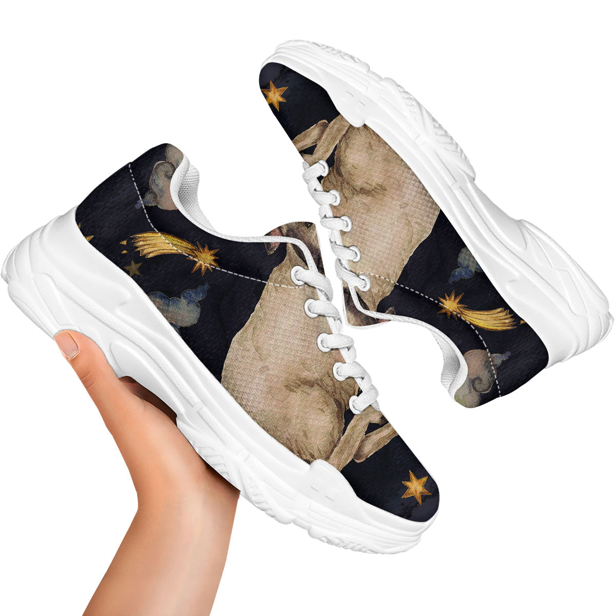 Zodiac Sign Watercolor Aries Print White Chunky Shoes-grizzshop